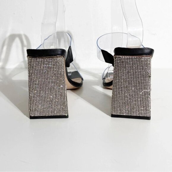 New Schutz Ariellen Vinyl Crystal Block-Heel Sandals Black size 8.5 - Picture 5 of 9